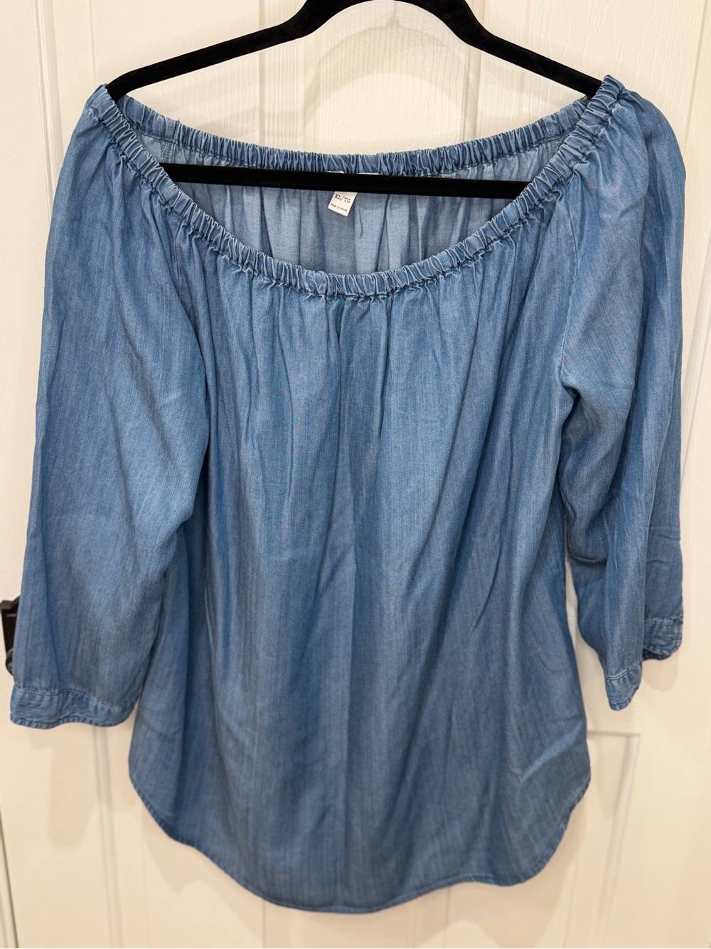 beachlunchlounge Light Denim Off-Shoulder Peasant Top